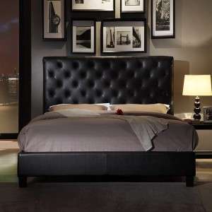 NEW Tufted Dark Brown Faux Leather Queen size Platform Bed  