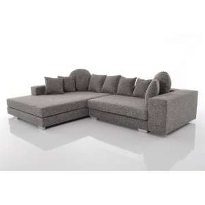 Sofa Eden Grau Strukturstoff Designer Couch Ottomane Links mit Kissen 