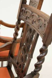   Antique Scottish Carved Oak Barley Twist Throne, Dining Chairs  