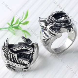 Gothic Punk Men Hawk Eagle Ring Stainless Steel Size US 10 / UK 1/2 T 