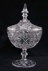 Hand Cut Crystal Star Of David Vintage Covered Candy Dish 12 Inches 