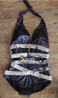 Sexy Women Snake Skin 1PCS Deep VNeck Monokini Swimwear Bathing Suit 