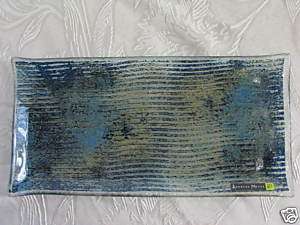 Andreas Meyer Handmade Artist Fused Glass Dish Tray Serving Blue 