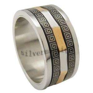   Mens Silver Black Gold Tone Stainless Steel Band Ring New  