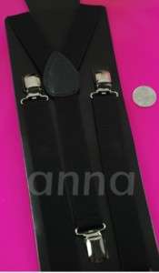 Unisex Clip on Braces Elastic Black Plain Suspender  