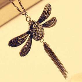 Retro Vintage Smart Dragonfly Tassel Cute Pendant Necklace Chain 5151 