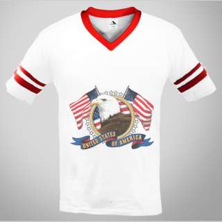 United States Of America Mens V neck Ringer T shirt Bald Eagle USA 