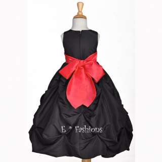 BLACK RED TAFFETA FLOWER GIRL DRESS 6M 12M 2 3 4 6 8 10  