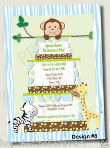 Printed JUNGLE CAKE Boys Neutral BABY SHOWER INVITATION 1st BIRTHDAY 