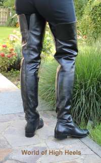 Flache Biondini extrem lange Leder Overknee Stiefel 43  