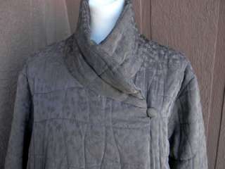 Eileen Fisher Sz 1X Silk Quilted Damask Crossover Chest Button Gray 