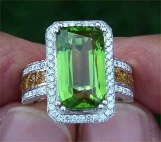 Estate 12.10 ct Peridot Yellow Sapphire & Diamond Vintage Ring   Solid 