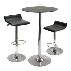   Black Glass Top with 2 Air Lift Adjustable Stools