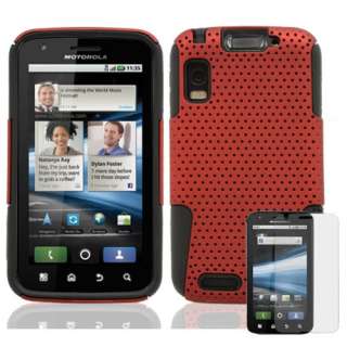 Motorola Atrix MB860 2 in1 Hybrid Cover Case Red/Black + Screen 
