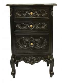 French furniture three drawer black bedside table side cabinets 