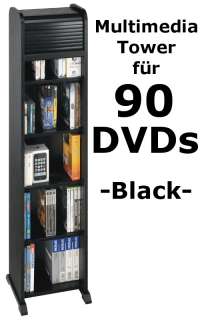 DVD Schrank Regal Turm Rollo Holz 90 DVDs schwarz Medien Möbel BECO 