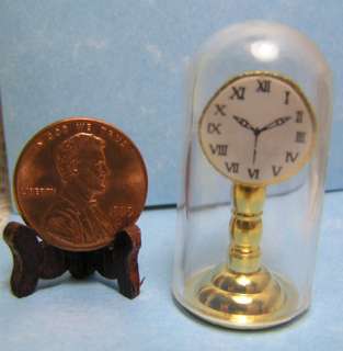 Miniature Dollhouse Brass Anniversary Clock Under Dome  