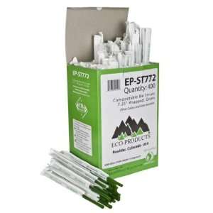  Eco Products EP ST772 7.75 GREEN Wrapped PLA Bio Straw 