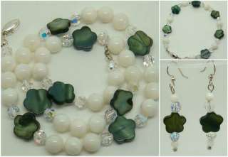 MOTHER OF PEARL SHELL BEADS SWAROVSKI STERLING SILVER JEWELRY SETS 