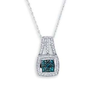    New 14k White Gold Blue 1ct Diamond Pendant Necklace Jewelry