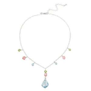  Sterling Silver Rolo Chain Necklace with Light Blue, Pink 