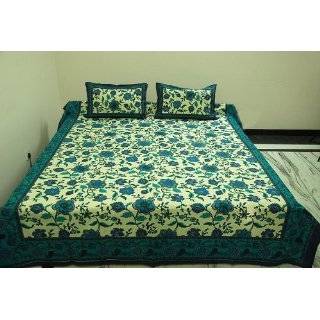 Indian Hand Block Print Double Bed Size Bed Sheet with Pillow Covers 