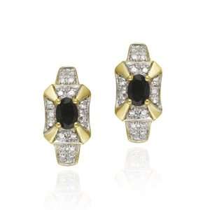   Sapphire & Diamond Accent Rectangle Frame Half Hoop Earrings Jewelry