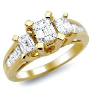  1.15ct Emerald Cut 3 Stone Diamond Engagement Ring 14k 
