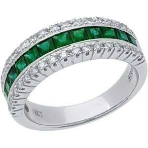   18kt White Gold Stunning Emerald and Diamond Anniversary Ring Jewelry
