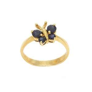   Yellow Gold Genuine Blue Sapphire Butterfly Ring Size 6.75 Jewelry