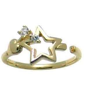    Stars & Hearts 14k Yellow Gold Adjustable Womens Toe Ring Jewelry