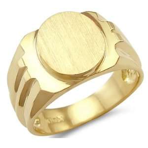     11   New Solid 14k Yellow Gold Mens Large Oval Plate Ring Jewelry