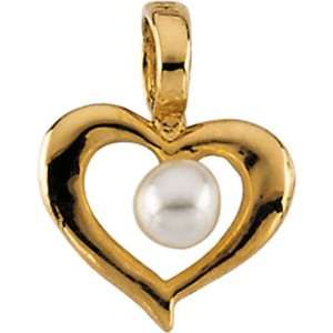    14k Yellow Gold Heart Pendant with Pearl in the middle Jewelry