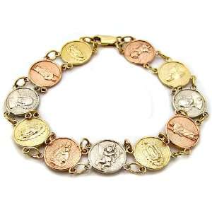   Yellow, White Rose Tri Color Gold Reglious Bracelet 7 Inch Jewelry