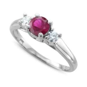 Natural Ruby and Diamond Ring in 18k White Gold 3 Stone Ring (G, SI1 