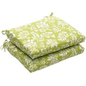 Pillow Perfect Outdoor Green/White Floral Square Seat Cushion, 2 Pack 