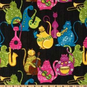  44 Wide Phat Cat Jazz Cats Black/Multi Fabric By The 