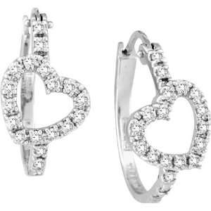  Diamond Heart Hoop Earrings White Gold Jewelry