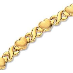    14k Yellow Gold Smooth Hearts Lobster Lock XO Bracelet Jewelry