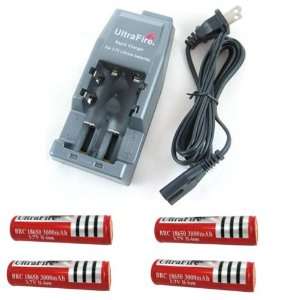   Battery Charger Combo Includes (4) 18650 3000 mAh Batteries Camera