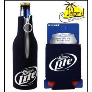  (2) Miller Lite Logo Beer Can & Bottle Koozie Cooler 