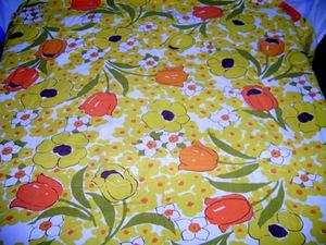 Vintage Retro Funky 70s floral MOD QUEEN flat sheet / FABRIC yellow 