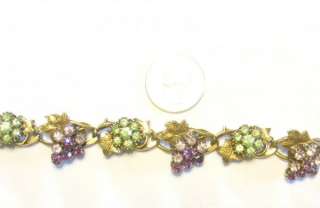 Vtg Stunning Purple Green Rhinestone Grapes Bracelet  