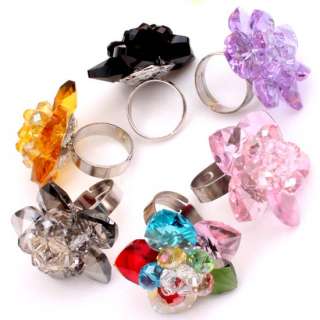NEW Pink Man made Crystal Glass Flower Ring Adjustable  