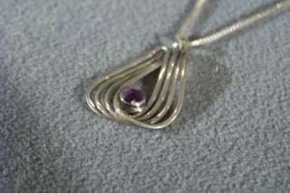   SILVER AFRICAN AMETHYST MODERNISTIC BIG PENDANT CHARM NECKLACE  