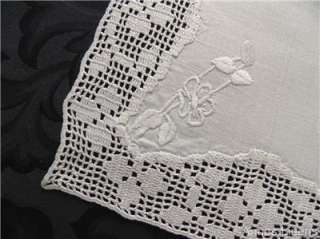 Vintage Linen Traycloth Filet Crochet Lace & Embroidery  