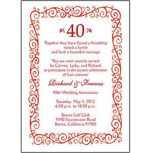 25 Personalized 40th Wedding Anniversary Party Invitations   AP 002