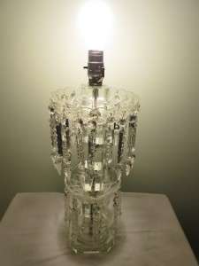 vintage crystal lamp with embossed shade  