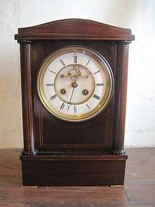 Beautiful Antique French Mantel Clock Inlay Mahogany Exposed 