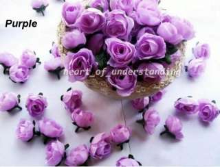 24x Artificial Silk Purple Rose Flower Head Wedding Hair Clip Decor 